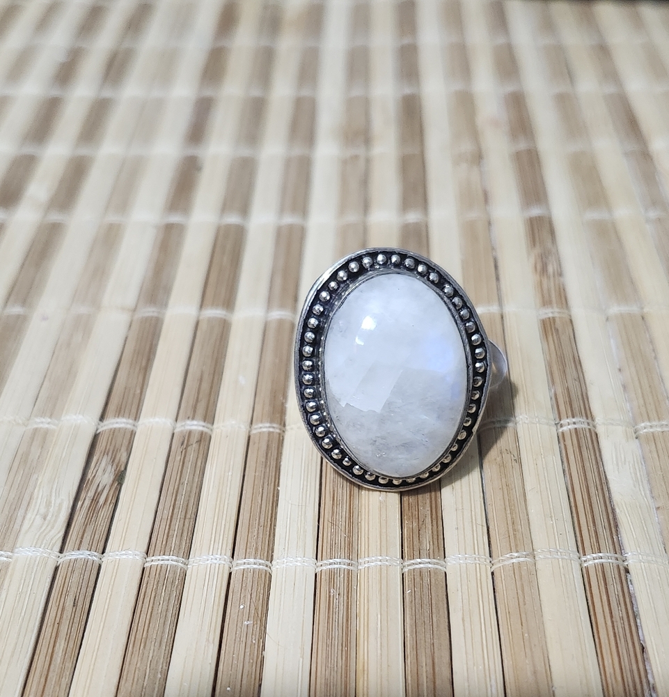 Artisan Handmade Rainbow Moonstone Size 7 Silver Ring